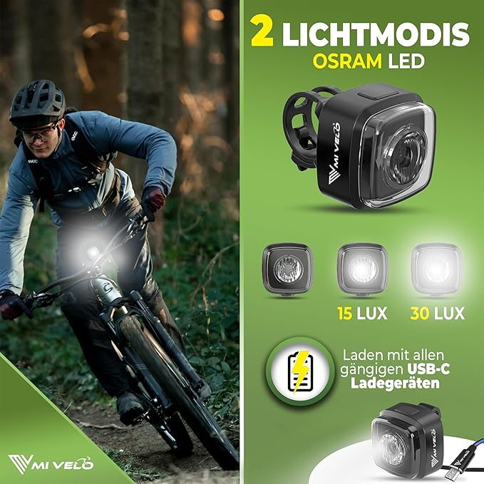 MIVELO Lumière pour vélo - rechargeable par USB et 100% étanche - IPX5 - Noir