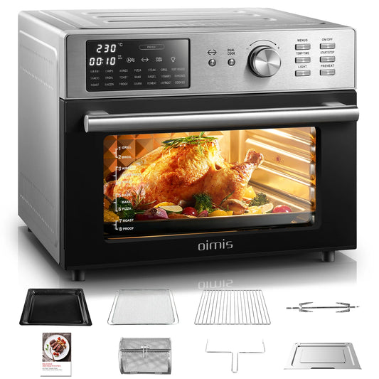 Four à convection Oimis 30 litres - 21 programmes avec broche et fonction de séchage - 1 800 W - 45,6 x 43 x 36,5 cm - Acier inoxydable argenté