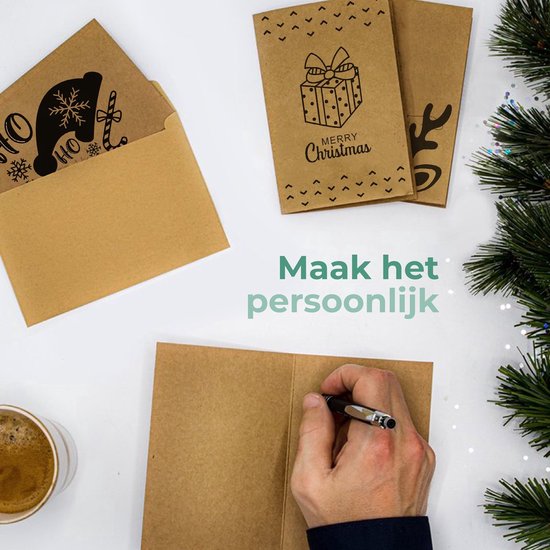 Giftmas Christmas Collection - Set de cartes de vœux et de cartes de Noël - 36 cartes de vœux avec 12 motifs - Enveloppes et autocollants inclus - Set de cartes en papier kraft pour les fêtes - 20x15cm