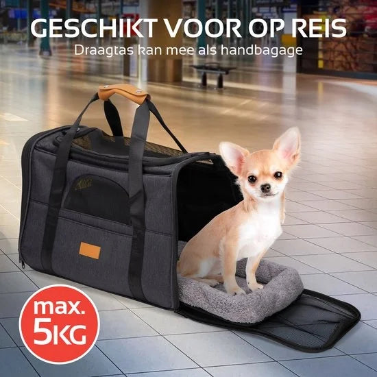 Sac de voyage Maxxpro pour chien/chat - avec bandoulière et poignée - 44 x 31 x 34 CM - comprend un plateau pliable pour la nourriture - jusqu'à 5 KG - gris