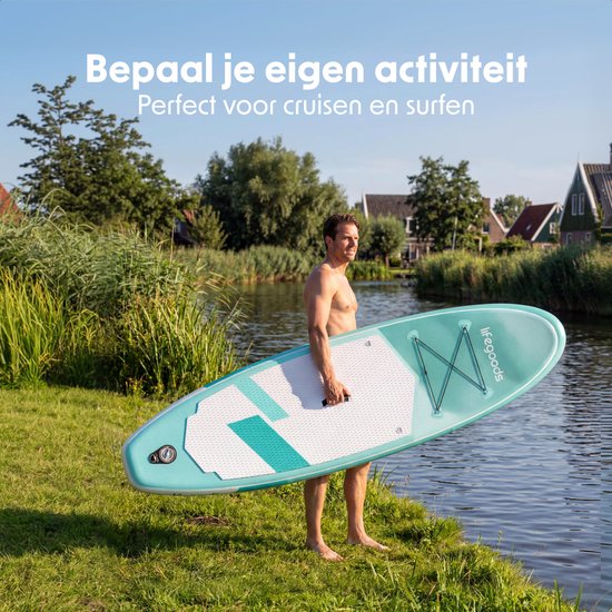 LifeGoods SUP Board All-round Compact - Capacité de charge 100 KG - 300 x 76 cm - Gonflable - Pack SUP complet - Vert menthe