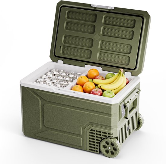 Glacière électrique Auronic - Compresseur - 80 L - 12 V et 240 V - Réfrigérateur de camping - Glacière de voiture - Avec roulettes et poignée - Verte