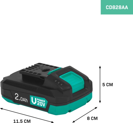 VONROC Batterie 20V - 2,0Ah - Avec port USB-C bidirectionnel - batterie et banque d'alimentation en un - compatible avec Power Delivery (PD) - Protégée avec la protection électronique des cellules.