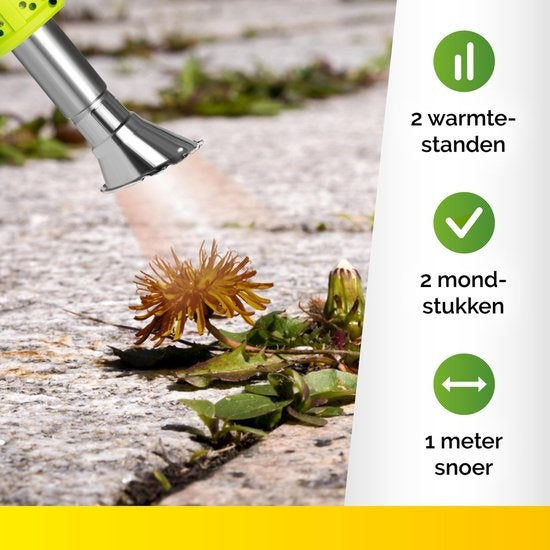 Kinzo Electric Weed Burner - Désherbeur 2000W - jusqu'à 650°C - Multifonctionnel - Respectueux de l'environnement - Accessoires inclus - Vert/Gris
