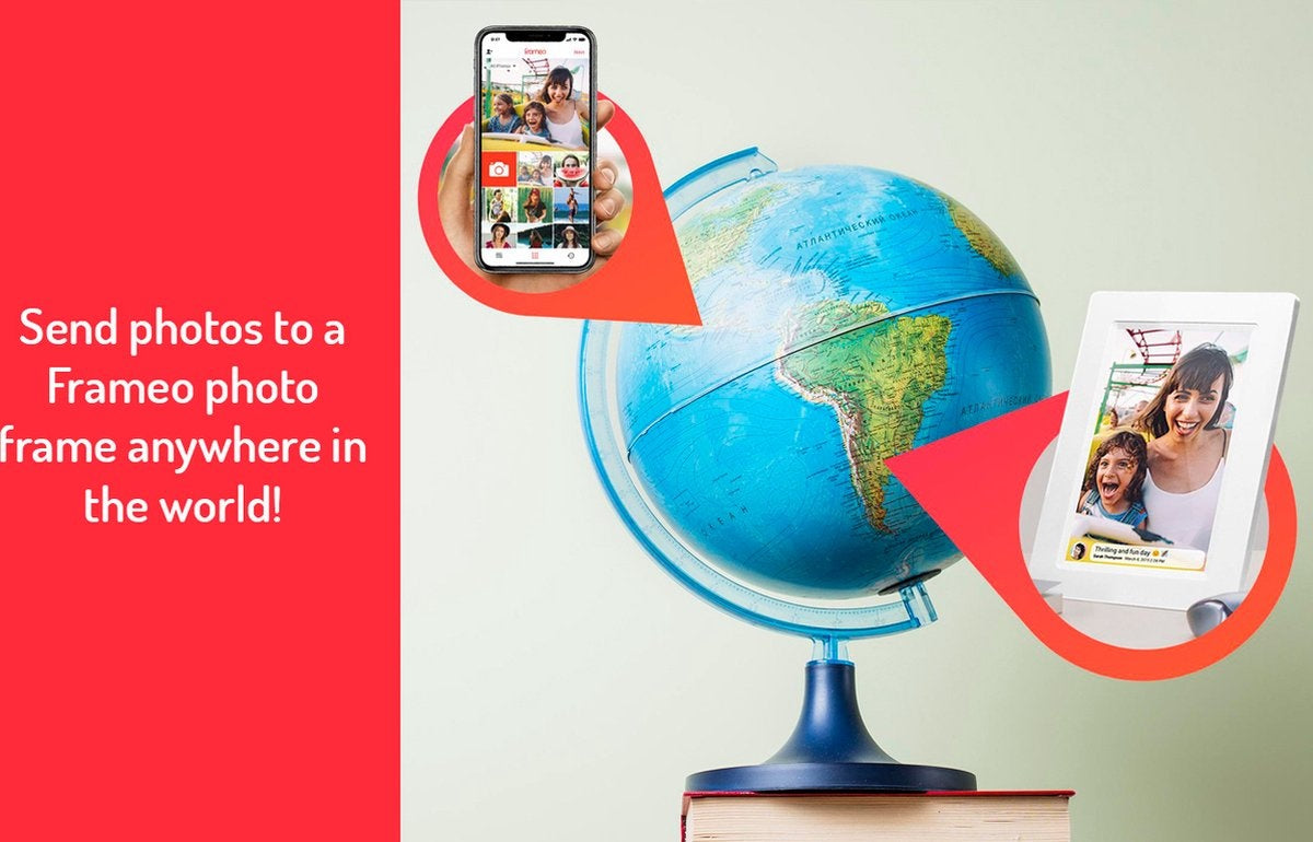 Denver - Cadre photo numérique - 10,1 pouces - HD - App Frameo - WiFi - écran tactile IPS - 16 Go - bois