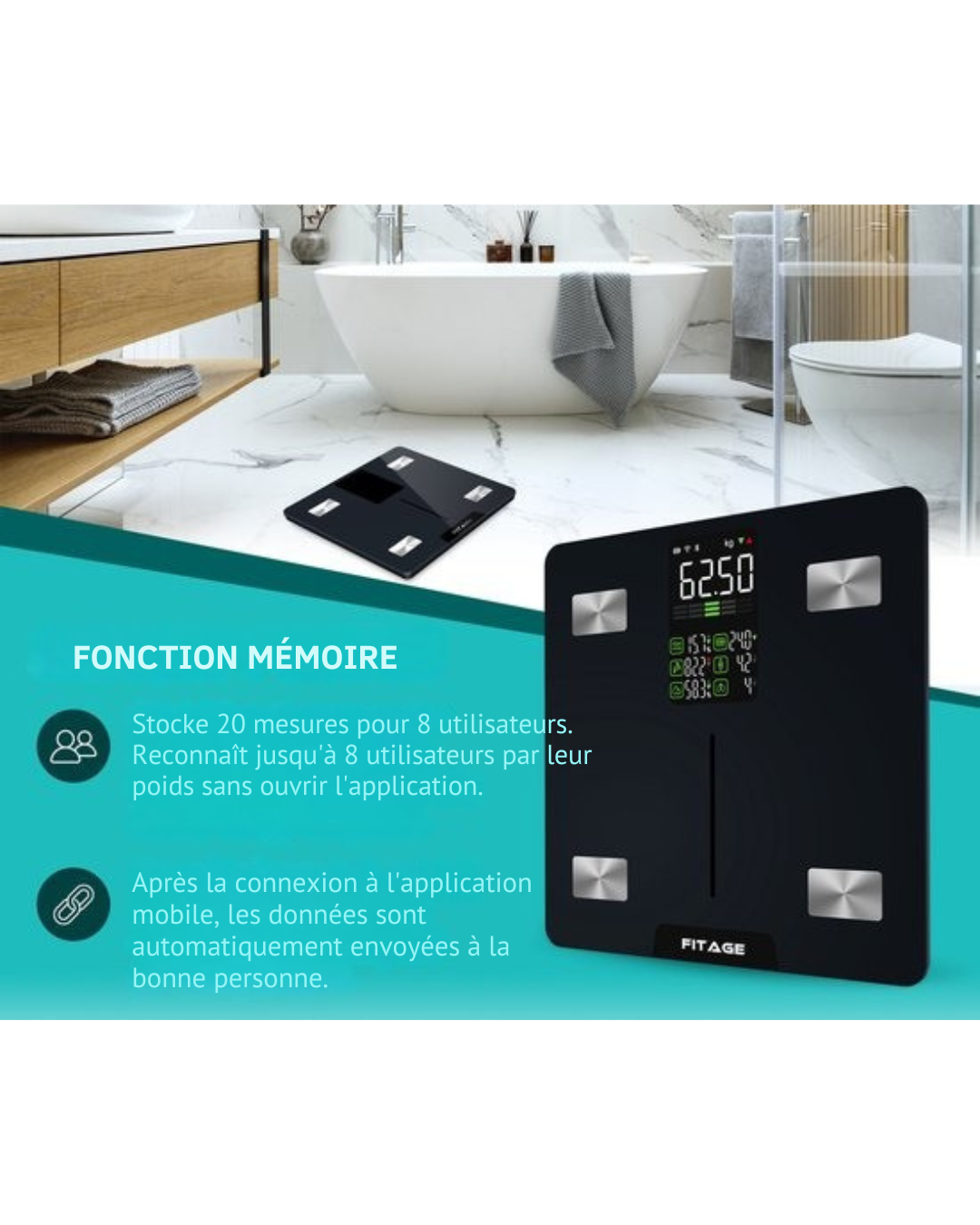 Balance personnelle numérique LED FITAGE - Balance intelligente avec analyse corporelle 17x - Balances - Application FITAGE