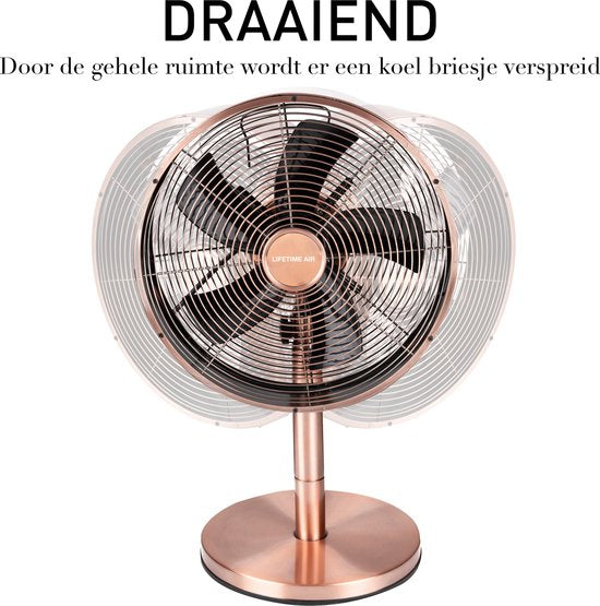 Lifetime Air Ventilateur de table - 230V - Ventilateur de bureau 30CM - 3 vitesses - Fonction oscillante - Inclinaison - Rose