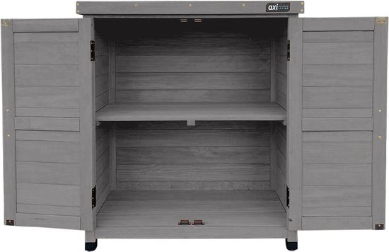 Armoire de rangement en bois AXI Felix – Armoire de jardin en bois certifié FSC – Système de fermeture magnétique – Pieds réglables – 80 x 45 x 93 cm – Gris chaud