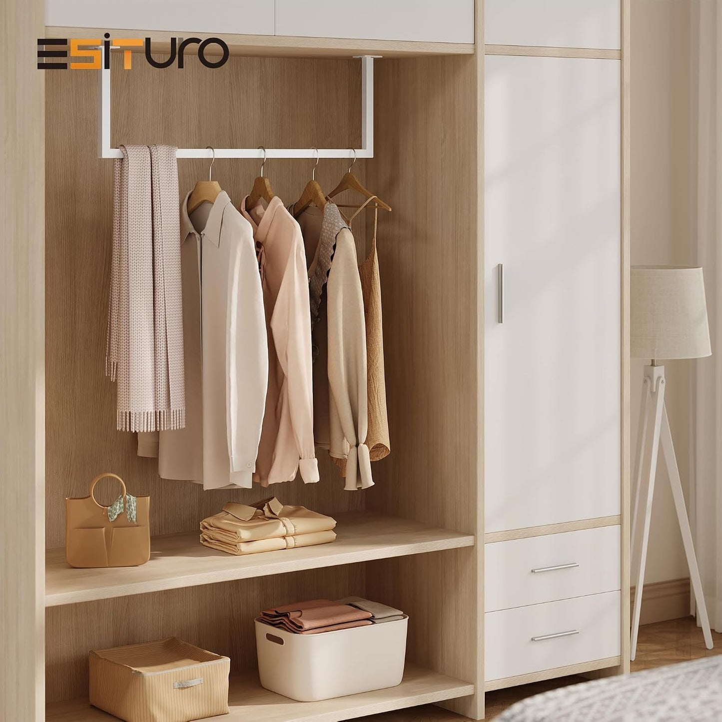 eSituro Porte-vêtements mural de style industriel - Tringle tubulaire pour le hall, la cuisine et le salon - Blanc 94 cm