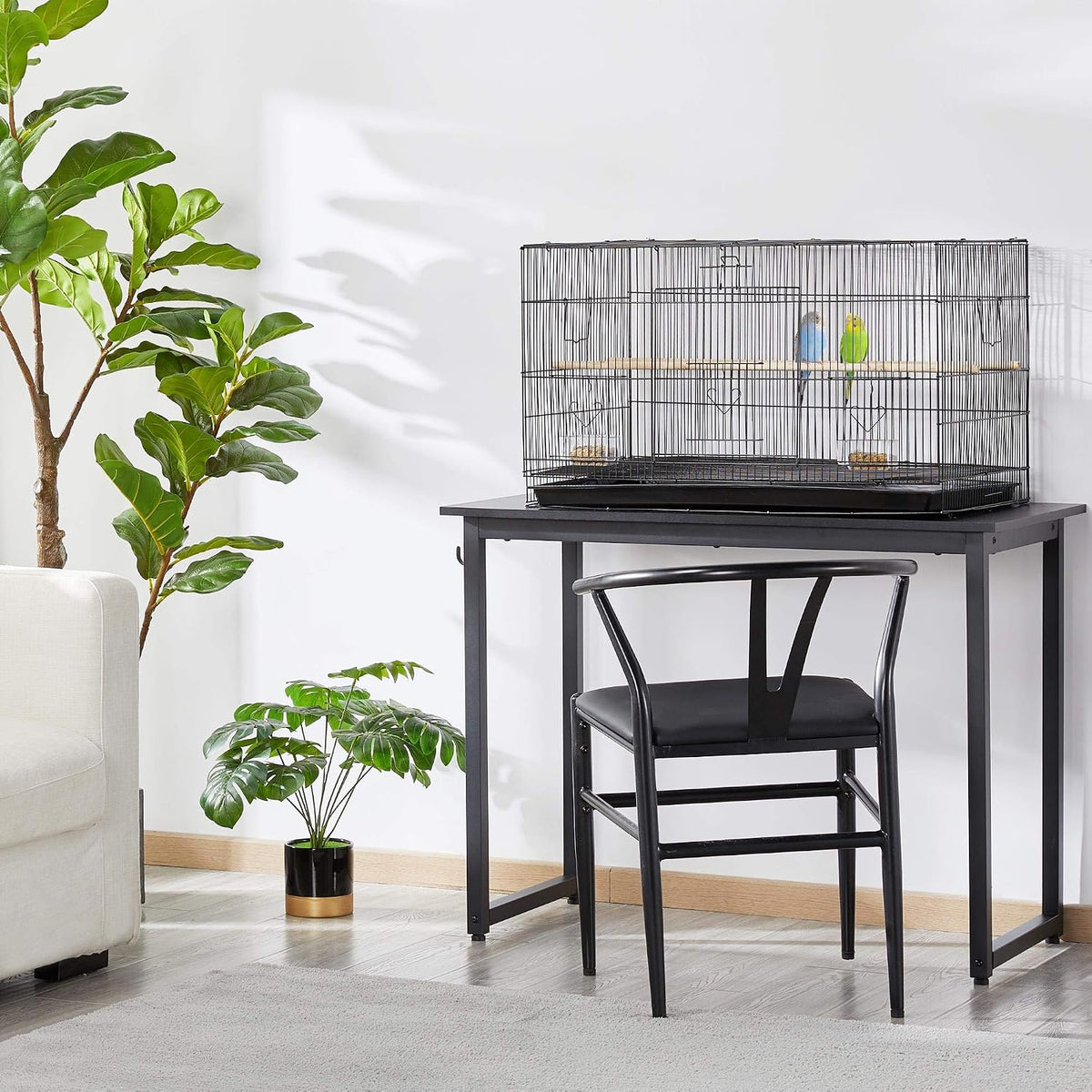 Cage à oiseaux empilable Yaheetech 76 × 45,5 × 45,5 cm – Noire – Cage spacieuse pour perruches et petits perroquets