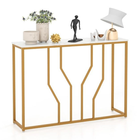 Table console Coast Table d'entrée en marbre Design géométrique moderne Cadre en métal doré Anti-Tilt Set inclus 110 x 30 x 80 cm