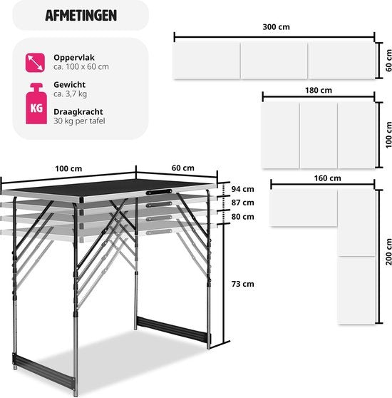TecTake - Table de jardin en aluminium Table murale Table pliante 300x60 cm