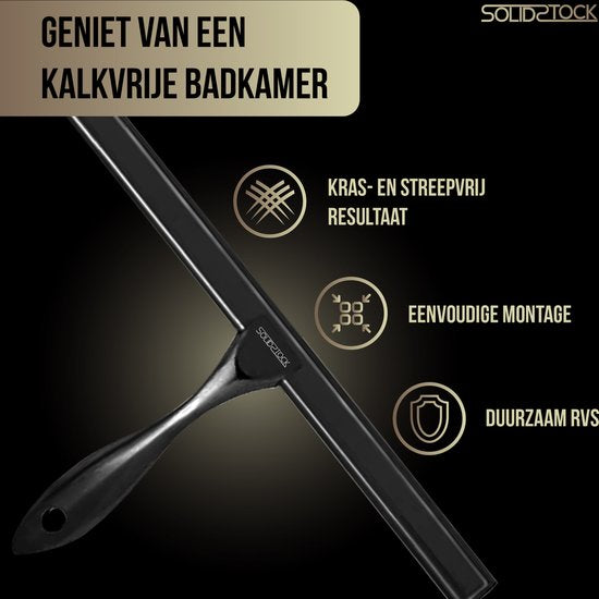 Essuyeur de douche noir en acier inoxydable - Extracteur de douche de luxe - Crochet de suspension sans perçage - Extracteur de douche noir