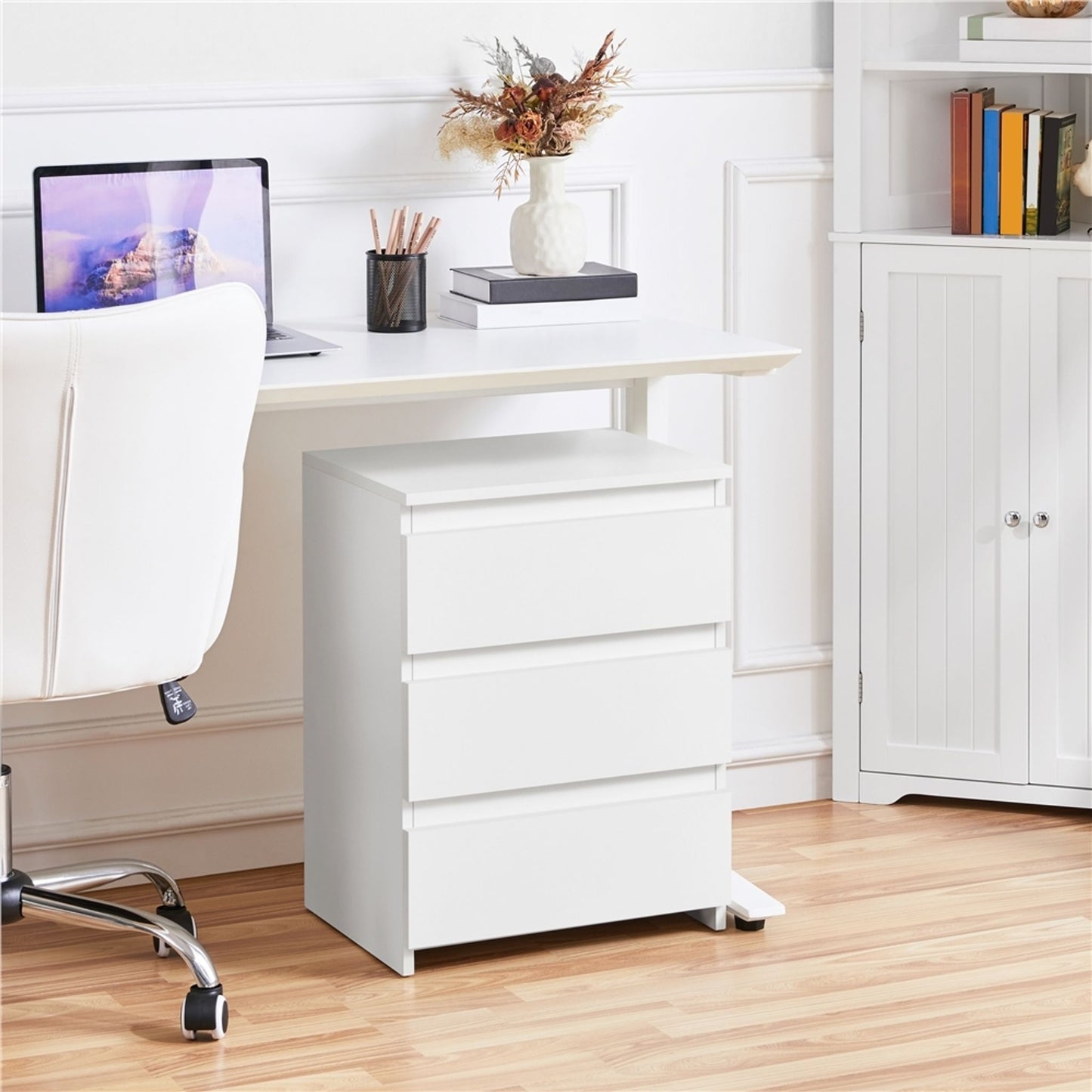 Yaheetech Table de chevet avec 3 tiroirs - Blanc - 45.5 x 35.5 x 60.5 cm