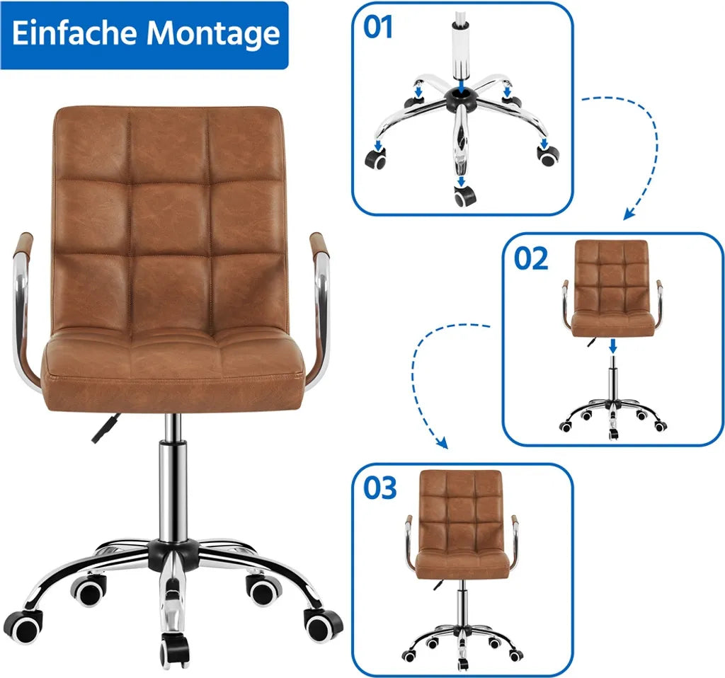 Chaise de bureau Yaheetech en similicuir avec accoudoirs - Réglable et pivotante - Marron rétro