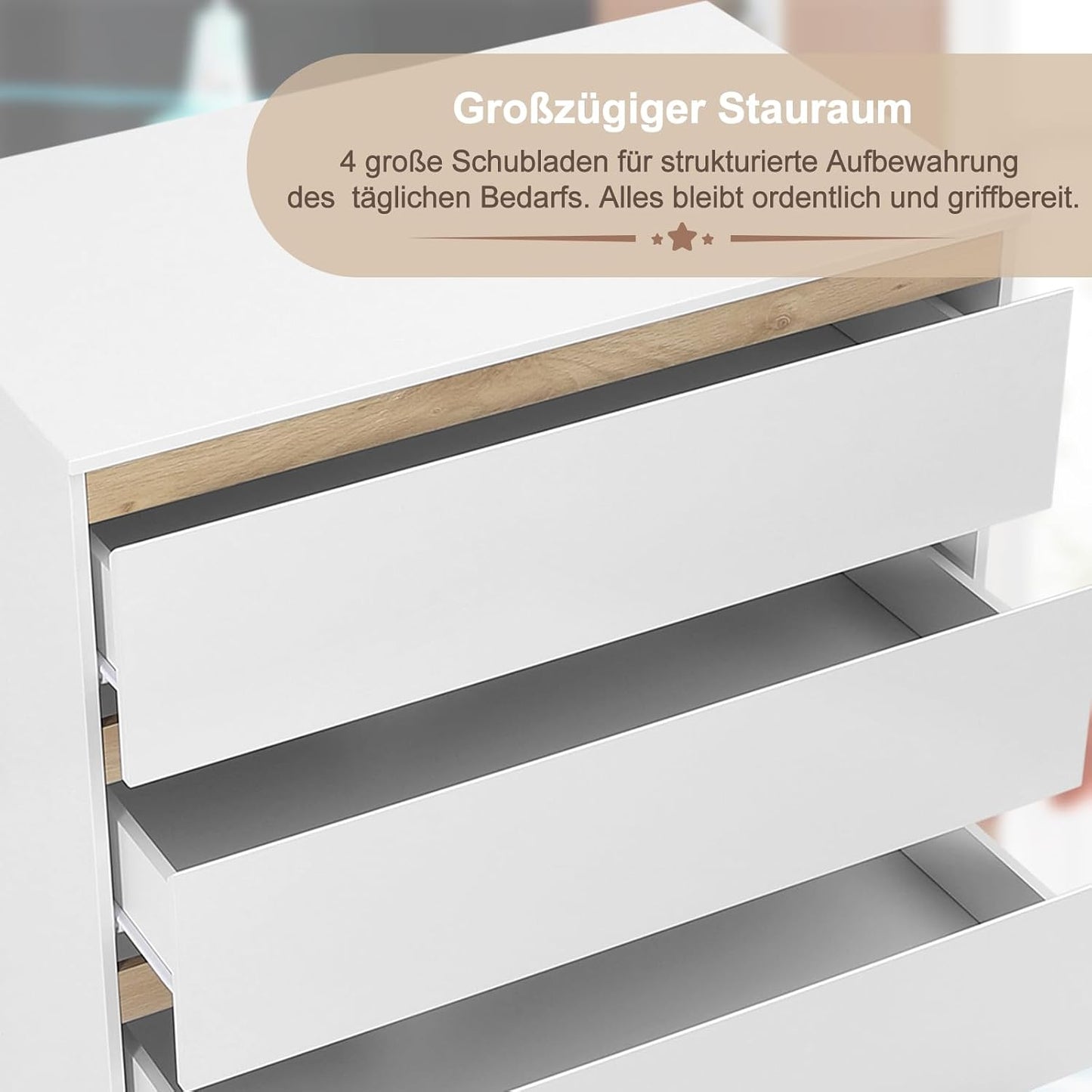 Commode pour bébé WOLTU avec planche à langer amovible – 4 tiroirs – Bois certifié FSC – Blanc
