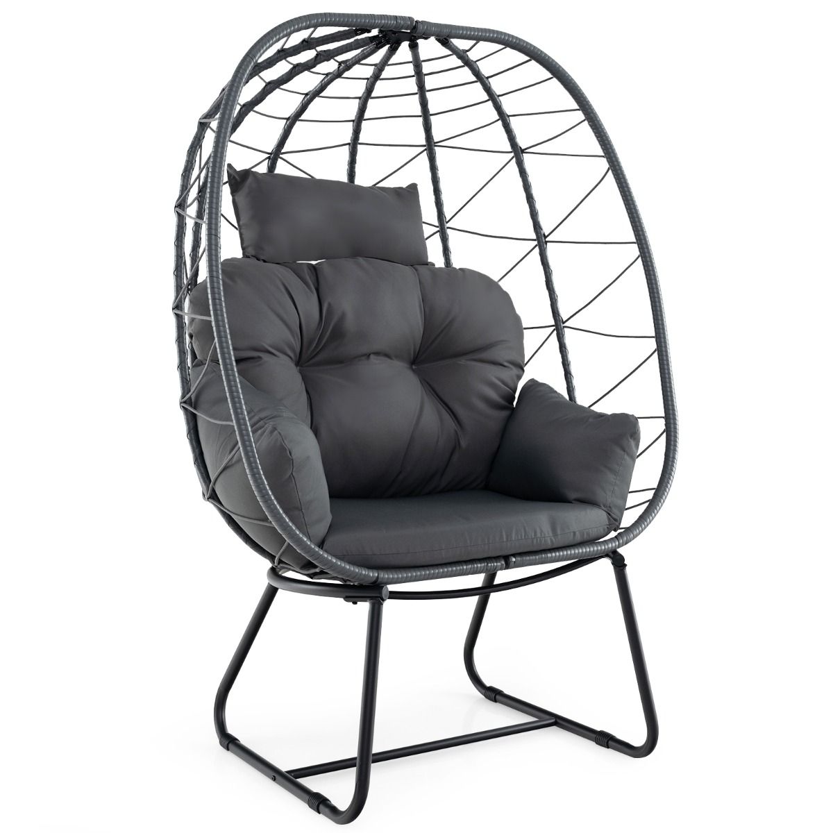 Fauteuil de détente Coast Rotan - forme ovale surdimensionnée - coussin amovible - gris