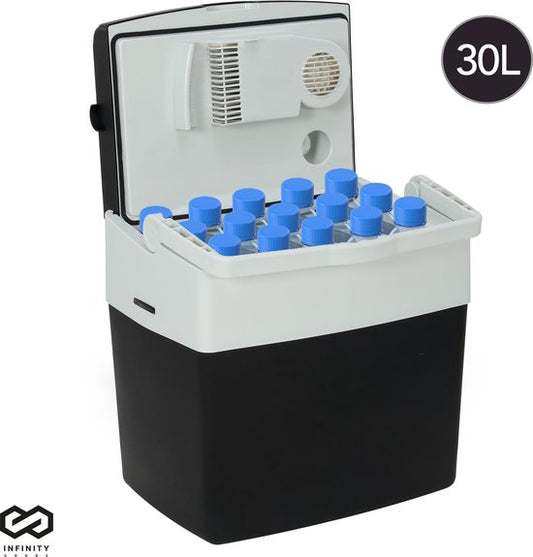Infinity Goods Glacière électrique - 30L - Glacière - 12V et 230V - Frigobox - Réfrigération et chauffage - Noir