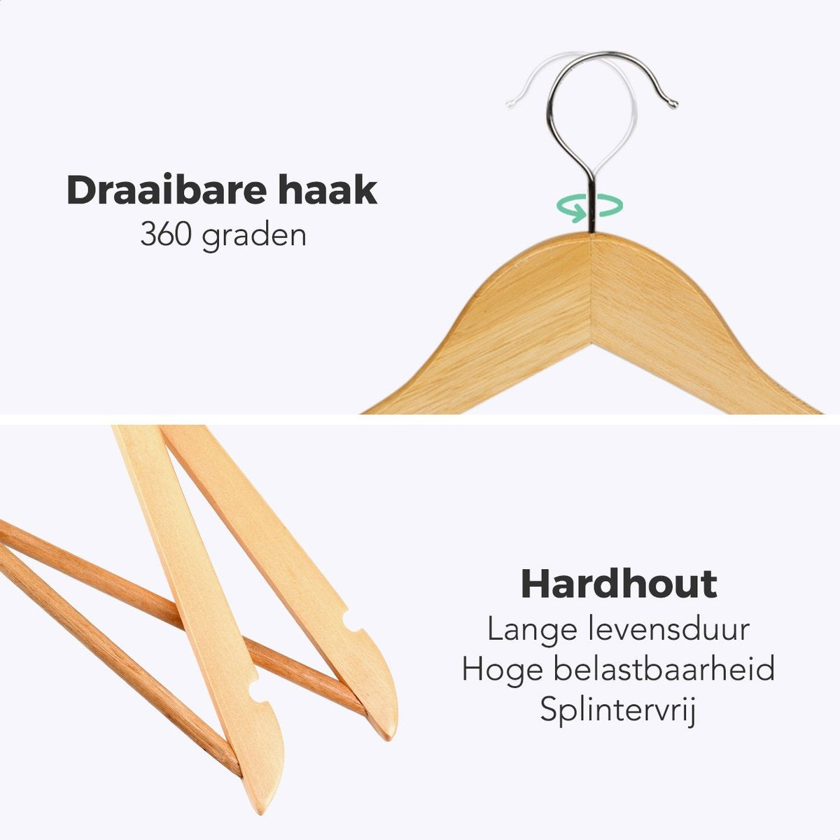 LifeGoods Cintres - Avec barre de pantalon - Bois dur - Naturel - 30 pièces