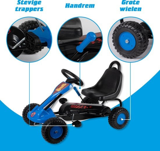 Kart - Acier - Réglable - Frein à main - Max 35 Kilo - 3-4 ans - Bleu/Noir
