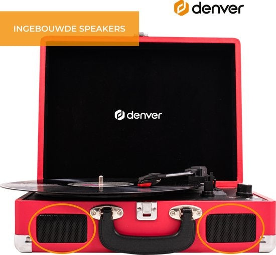 Denver Record Player - Haut-parleurs intégrés - Logiciel PC inclus - Auto-stop - Rétro - VPL120 - Rouge