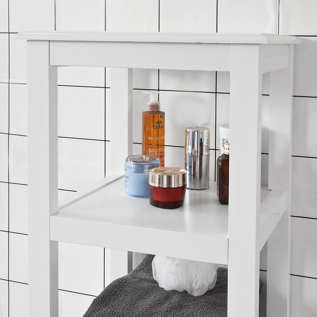 SoBuy Armoire de toilette haute - 3 compartiments 1 porte - Blanc - 40x150x33 cm
