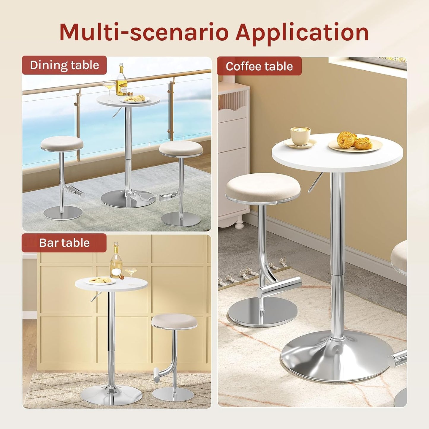 Table de bar réglable WOLTU - Ø 52 cm - Hauteur 70-91 cm - Pivotante - Pied chromé Ø 45 cm