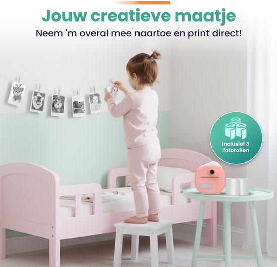 ODESSEY Caméra pour enfants avec imprimante - Full HD - Caméra Selfie - Carte SD 32GB - Photo - Vidéo - Jeux - Caméra numérique pour enfants - Caméra photo pour enfants - Rose