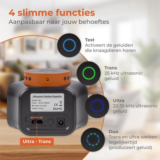 Répulsif anti-souris Nuvance - Répulsifs à ultrasons - Répulsif contre les rats et les nuisibles - 360 degrés et 4 modes - Lutte contre les souris - Orange