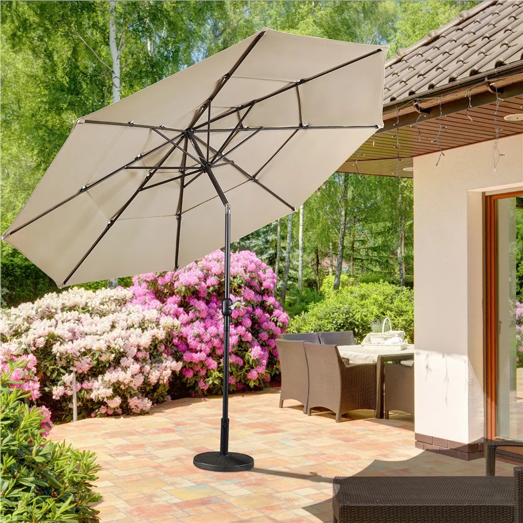 Parasol inclinable Yaheetech à 3 panneaux, Ø 324 cm, marron clair