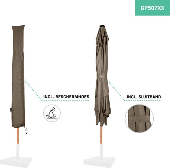 VONROC Premium Parasol Stick Rapallo 200x300cm - Housse de protection incluse - Parasol rectangulaire - Inclinable - Toile résistante aux UV - Aspect bois - Taupe