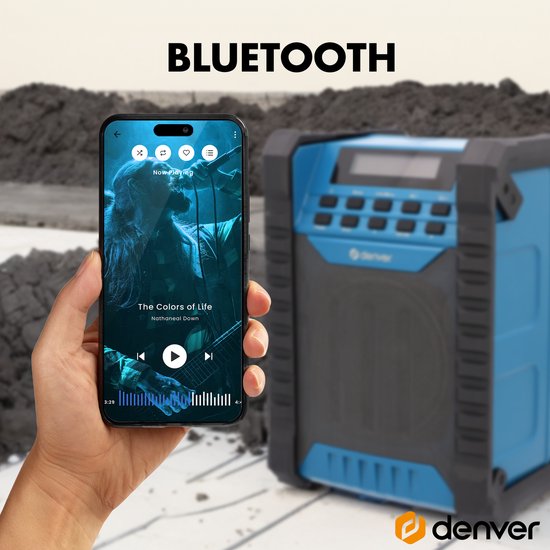 Denver Construction Radio DAB - Bluetooth - avec batterie - AUX - FM - USB-C - résistant aux éclaboussures - WRD60