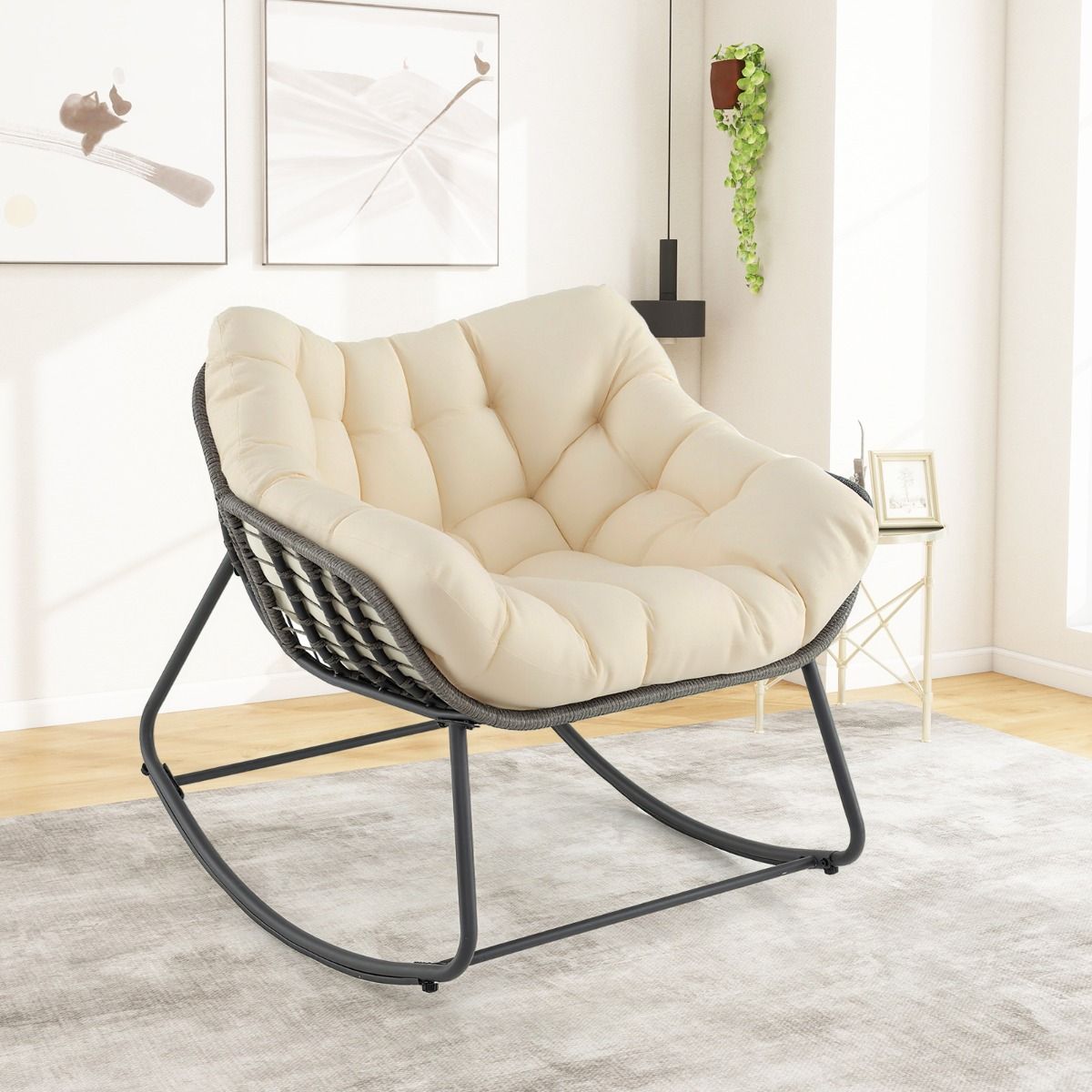 Fauteuil à bascule Coast - très grand format - coussin épais amovible - beige et gris