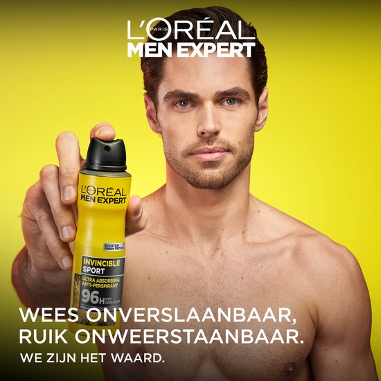 L'Oréal Paris Men Expert Invincible Déodorant en spray - Anti-transpirant, protection longue durée 96 heures - Sans alcool* - 150 ml