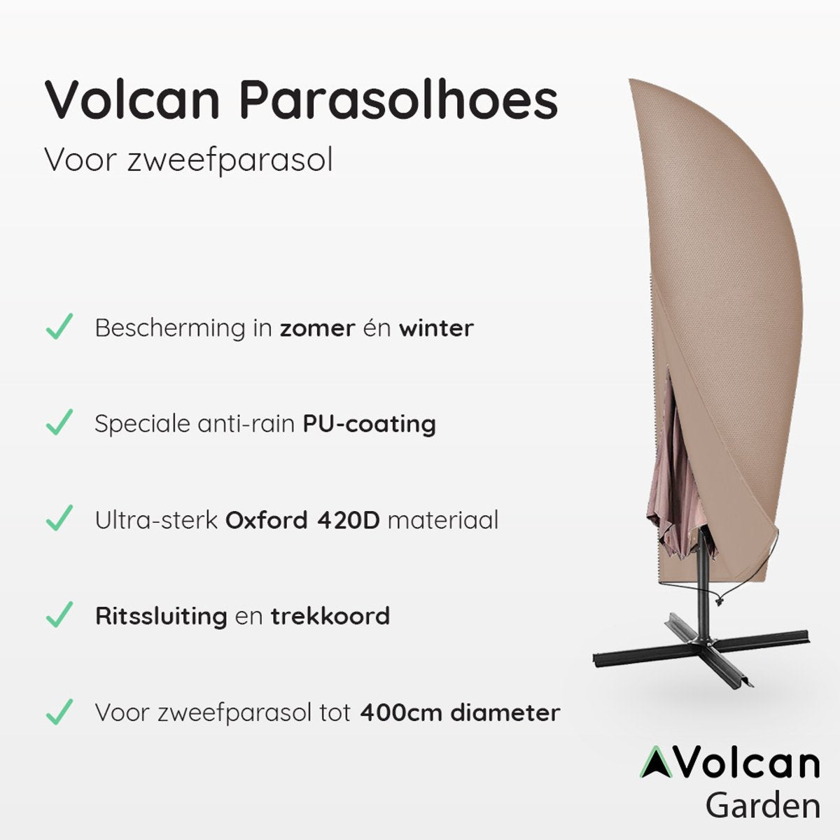 Volcan Housse pour parasol flottant - Sans mât - Imperméable - Oxford 420D - Avec fermeture éclair et cordon de serrage - Jusqu'à 400cm - Taupe
