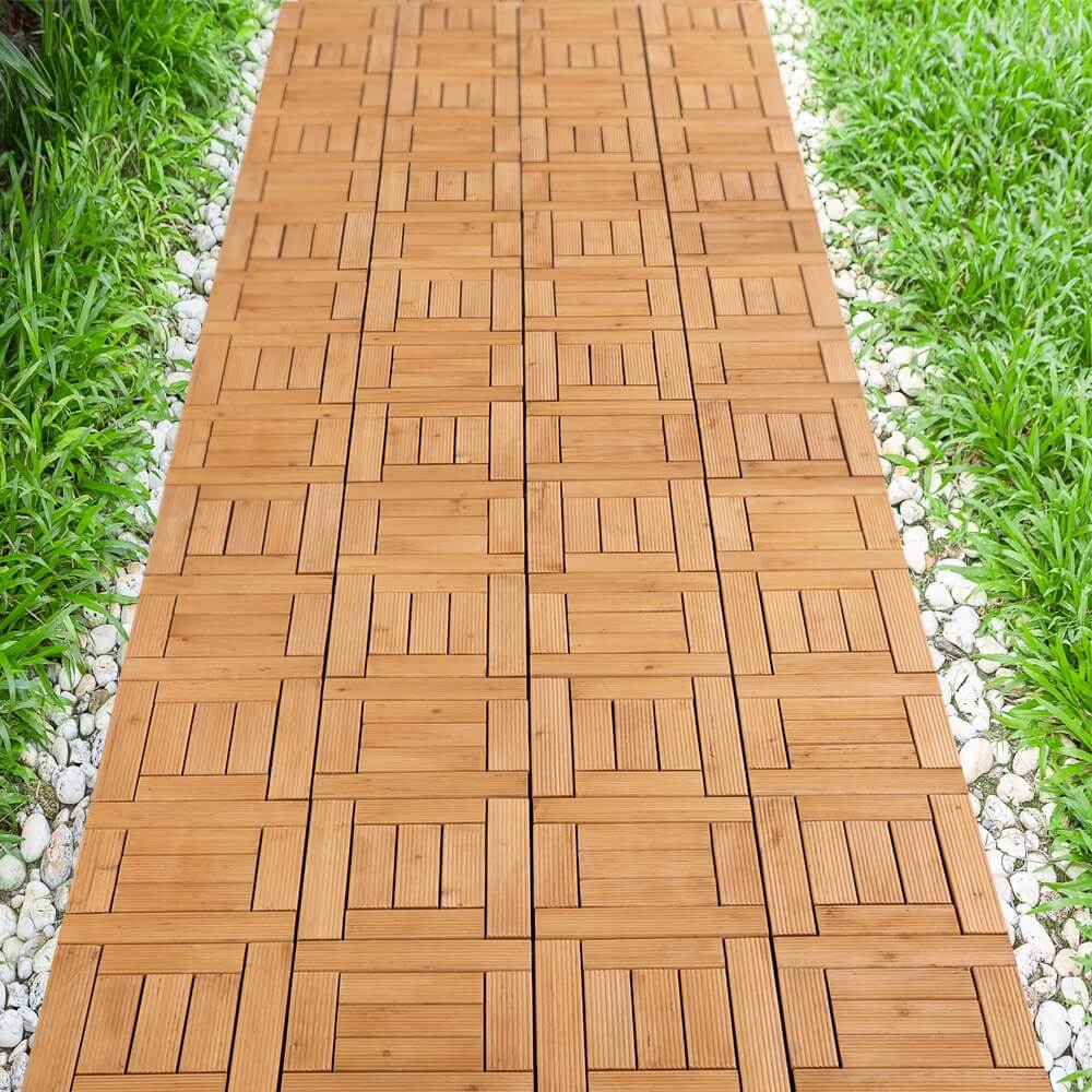 Yaheetech - Lot de 27 dalles de terrasse en bois - Bois de pin - 30,5 x 30,5 cm - Système d'emboîtement - Antidérapantes - Pour l'intérieur et l'extérieur