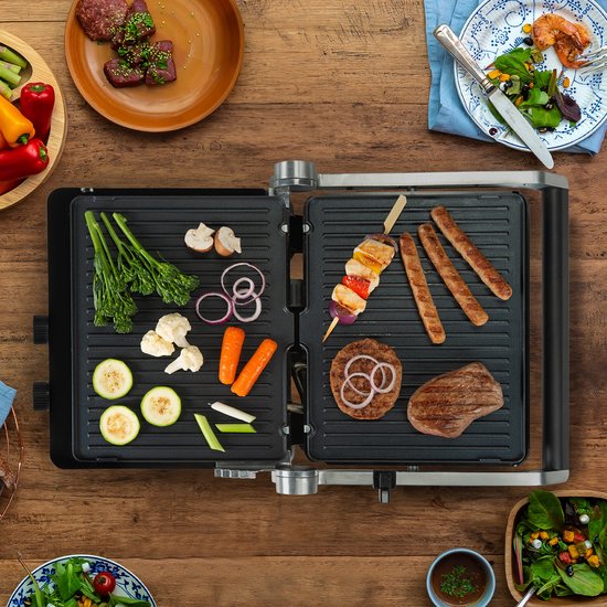 Bourgini - Grille de contact 29cm x 23cm - Appareil à griller Grille à panini et fer à toasti - Revêtement céramique sans PFAS - Grille de contact en acier inoxydable