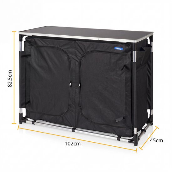 Cuisine de camping d'extérieur – Meuble de camping – Cuisine d'extérieur – 6 compartiments – Structure en aluminium – Pieds réglables – Gris - Tristar KI-0769
