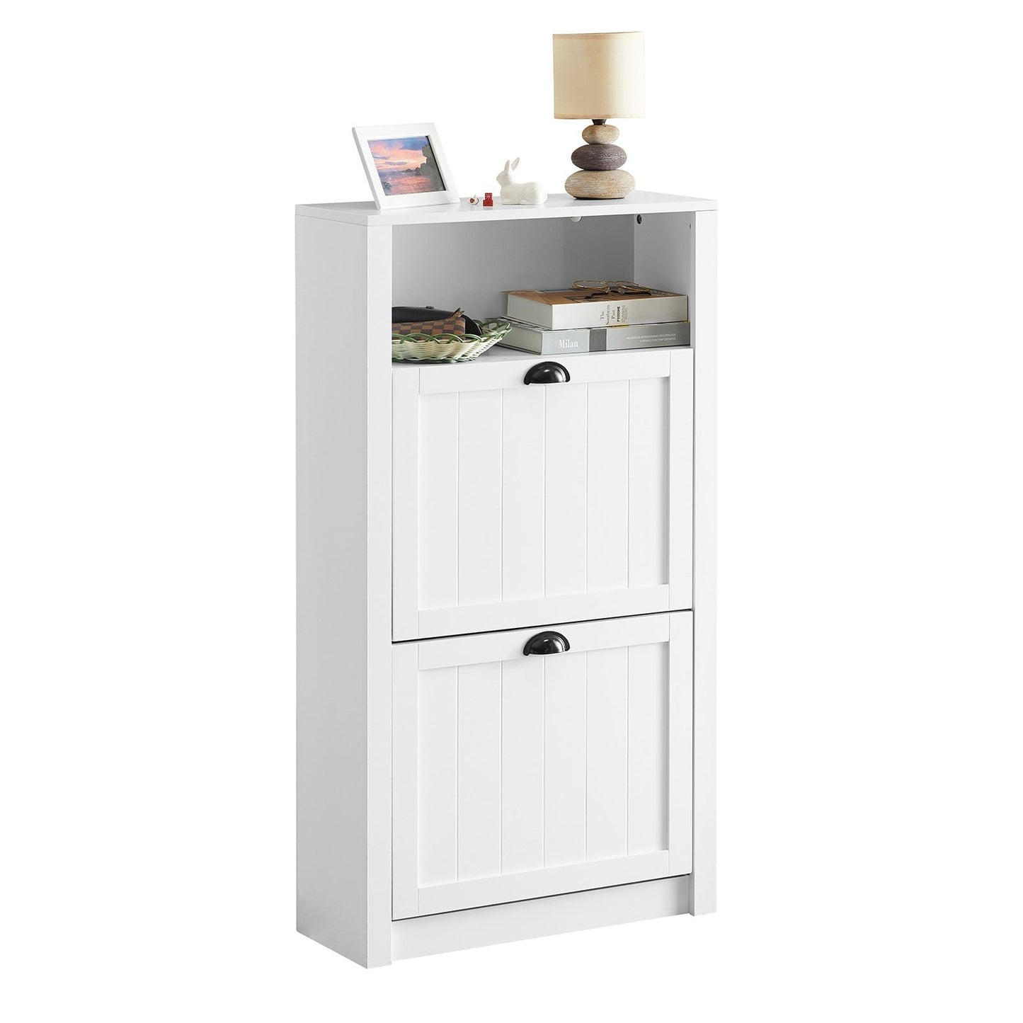 SoBuy FSR87-K-W Meuble à chaussures avec 2 abattants - 60 x 24 x 110 cm - Blanc