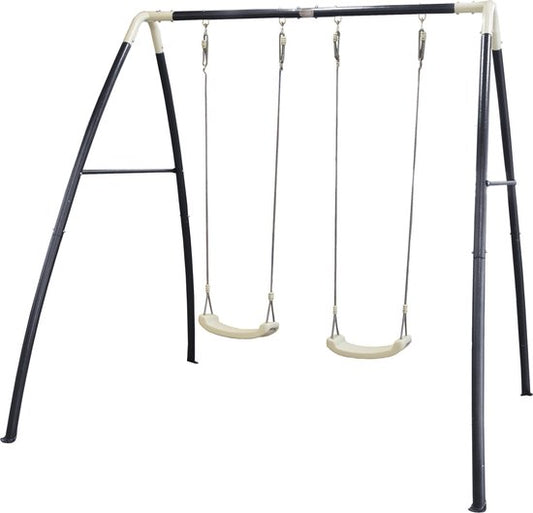 Balançoire double en métal AXI Anthracite/Crème - Balançoire autoportante avec sièges de balançoire en plastique - Balançoire pour enfants