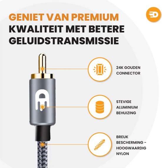 Drivv. Premium Tulip Stereo Audio Cable - 2RCA to 2RCA - Tulip Cable - 1 mètre