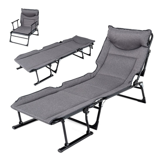 Lit de camping pliable Coast 3-en-1 - dossier réglable - appui-tête - gris et noir