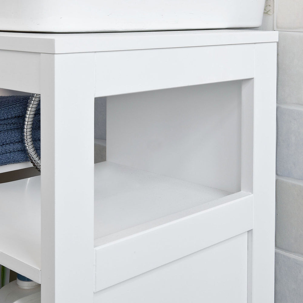 SoBuy FRG128-W Meuble lavabo - 2 portes coulissantes 1 étagère - Blanc - 60x61x30 cm