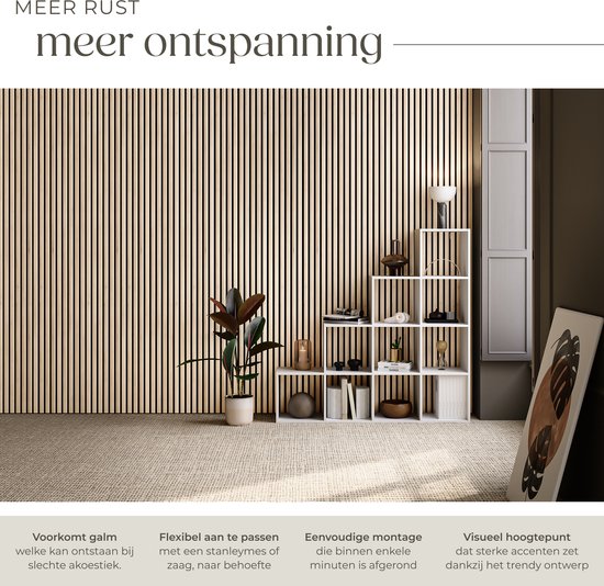Panneaux acoustiques tectake® - Lot de 2 - Panneau mural acoustique - 60 x 120 cm - 1,44 m² - Panneaux muraux aux dimensions ajustables - Structure à lattes en MDF et placage de bois - Isolation acoustique - Décoration murale élégante - Montage facile - C