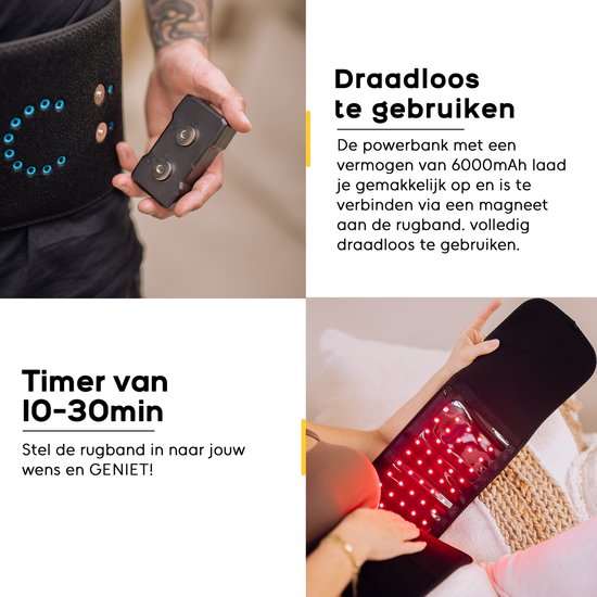 LIROMA® - Bandeau de luminothérapie rouge - sans fil - minuteur - 6000mAh - lampe infrarouge - bandeau infrarouge - parties du corps multiples - luminothérapie rouge - bandeau amincissant - bandeau chauffant