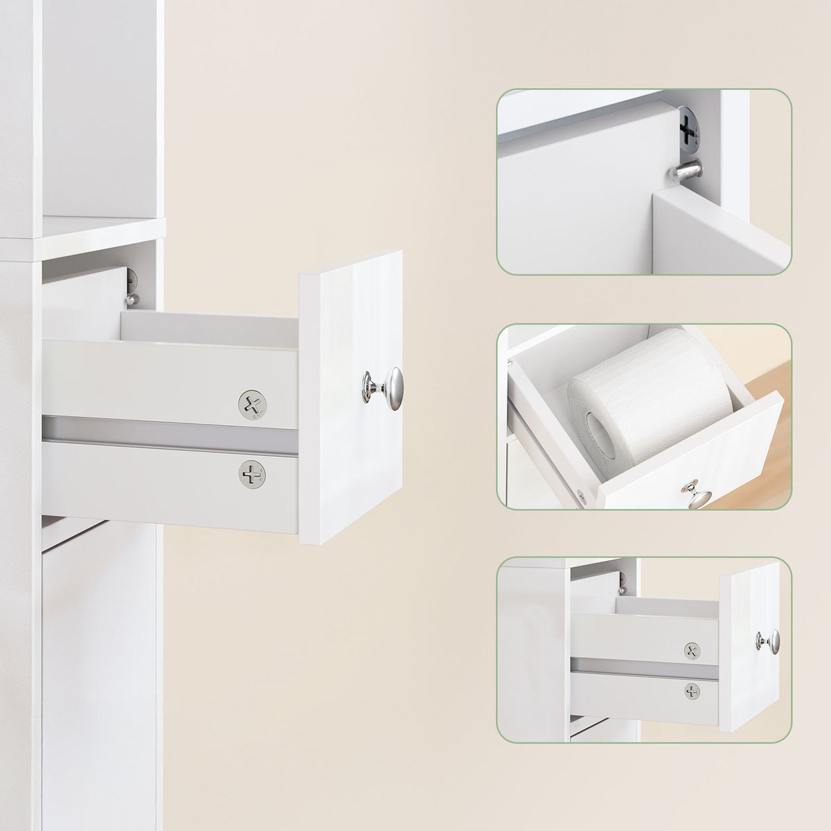 SoBuy Meuble de salle de bain haut avec tiroir et portes - Blanc brillant - 20x20x180 cm
