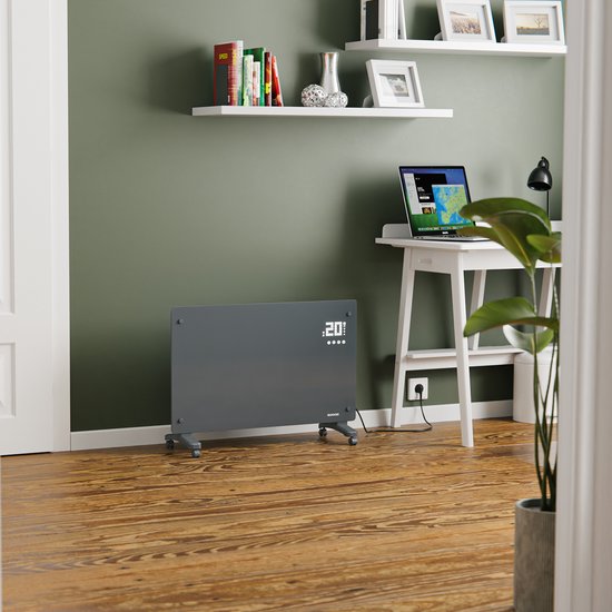 Auronic Radiateur électrique - Radiateur à convection avec thermostat et télécommande - Radiateur à panneau en verre - Radiateur 2000 W - Gris