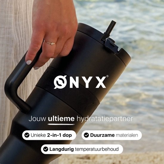 ONYX Bouteille à boire avec paille 1 litre - Bouteille d'eau pour enfants et adultes - Mug Thermos Mug de voyage en acier inoxydable - Buveur motivé - Tasse à boire pour l'école - Noir Onyx