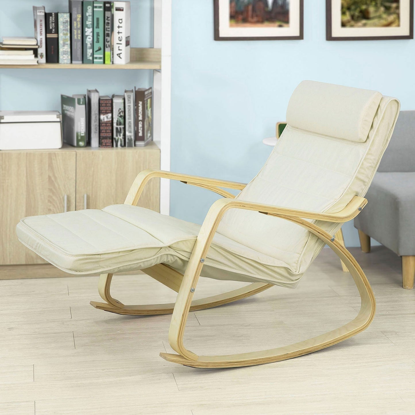 SoBuy Fauteuil à bascule avec repose-pieds réglable - Max. 120 kg - Blanc