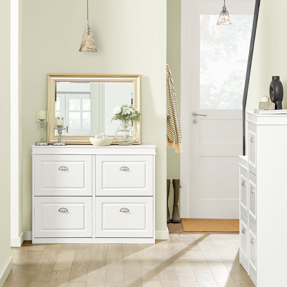 Meuble à chaussure - SoBuy - Rangement chaussures avec 4 tiroirs - 105x82,5x24 cm - Blanc